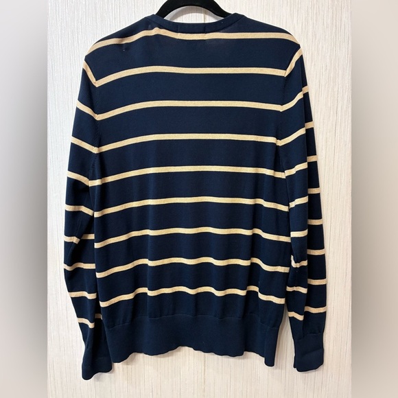 Lands' End Supima Cotton Striped Cardigan Navy Gold XL 18 Preppy Classic Knit - Picture 3 of 4